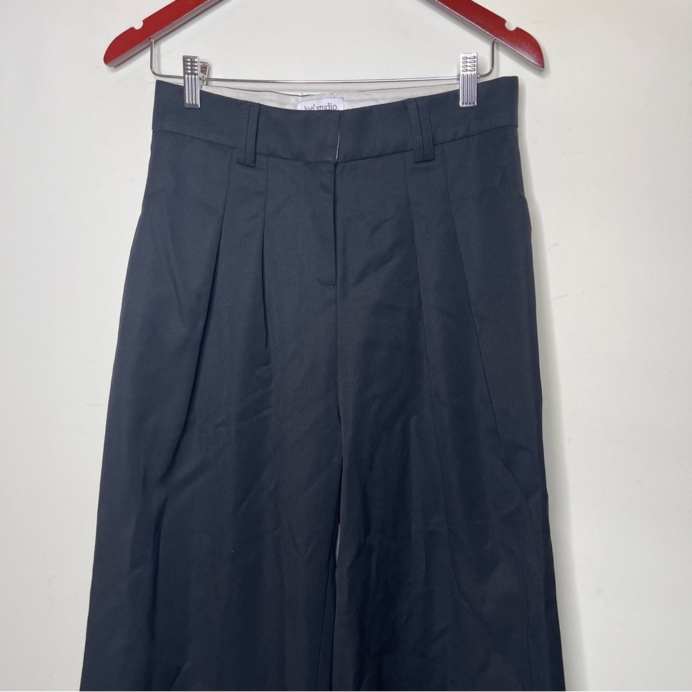 LUEL STUDIO Black Wool Charlotte Pleated Wide-Leg Pants sz 4 - Picture 10 of 11